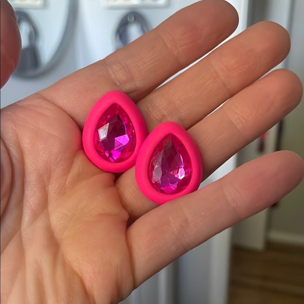 Pink Gem Teardrop Earrings
